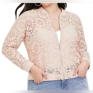 Torrid Women's 3X Blush Pink Eyelet Lace Zip-Up Jacket - Lightweight Plus Size